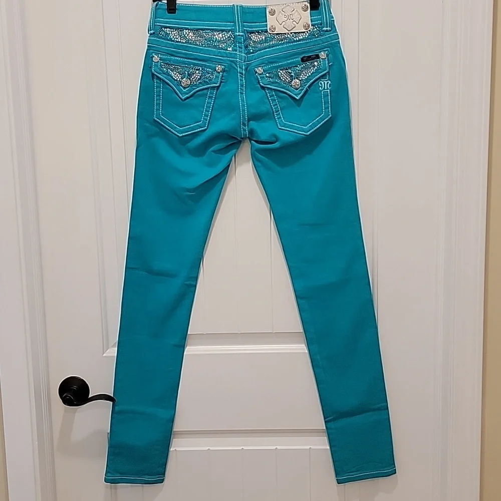 Miss Me Teal Skinny Low Rise Jeans Size 26 - Picture 6 of 11
